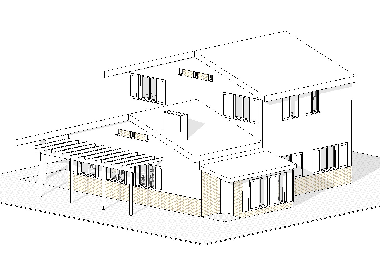 Vivienda unifamiliar concebida como un volumen articulado en dos alturas que se abre al entorno. La composición se apoya en materiales tradicionales como el ladrillo visto y la madera, generando una transición amable entre interior y exterior. La pérgola de acceso y el porche en planta baja construyen espacios intermedios que fomentan la vida al aire libre, mientras que los grandes ventanales permiten un diálogo constante entre la vivienda y su entorno inmediato